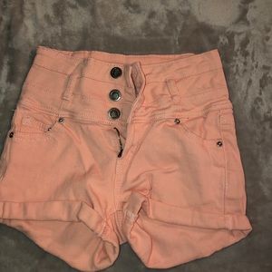 Peach high rise denim shorts